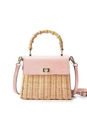 Mark and Graham Pink Wicker Top-Handle CrossbodyBag with Bamboo Handle